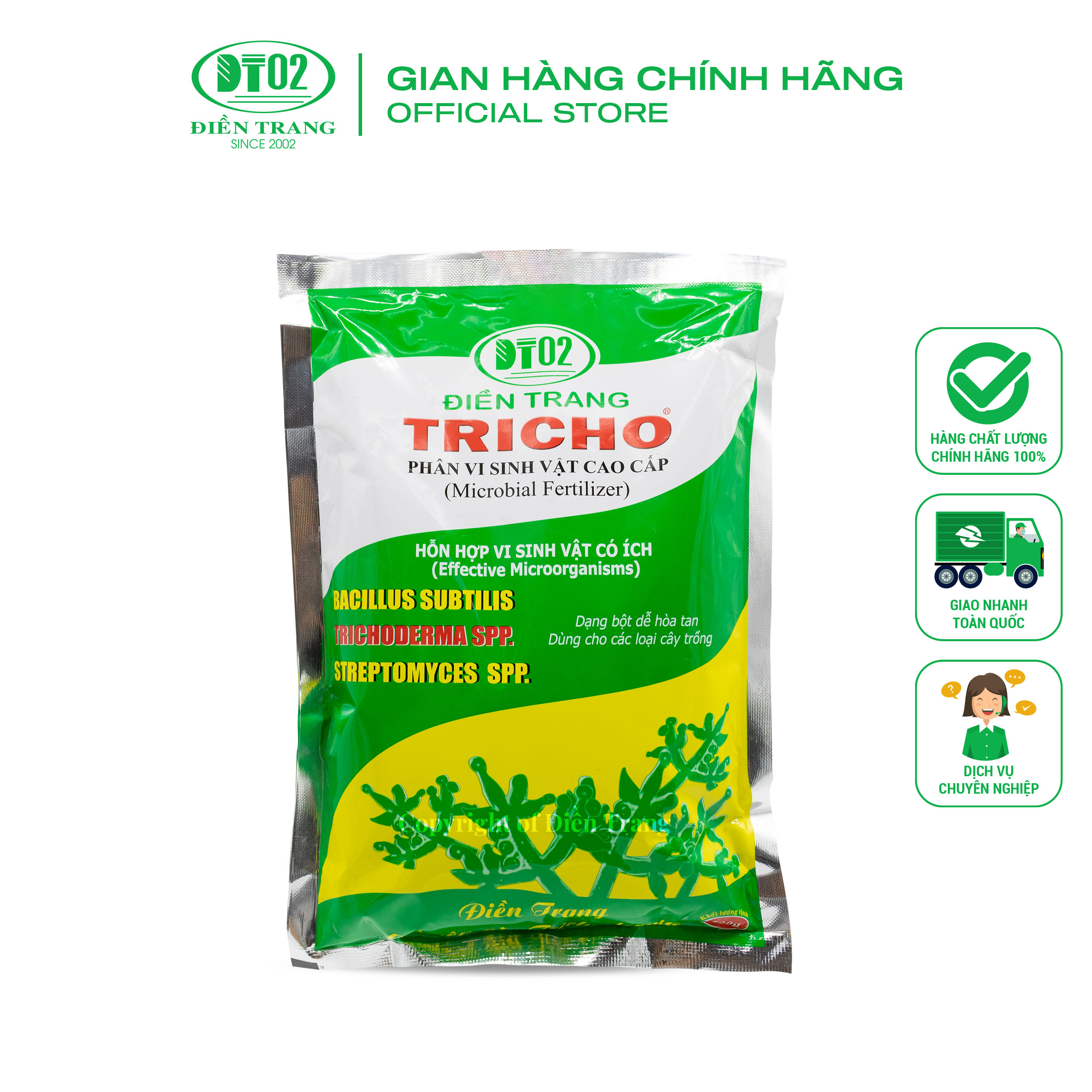 Phân vi sinh vật Trichoderma 500g, nấm Trichoderma, men ủ, phòng ngừa hiệu quả bệnh vàng lá, thối rễ...