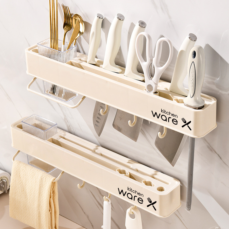 Wholesale of kitchen storage racks, non perforated wall mounted seasoning racks, chopstick tubes, knife racks, cream white kitchen storage