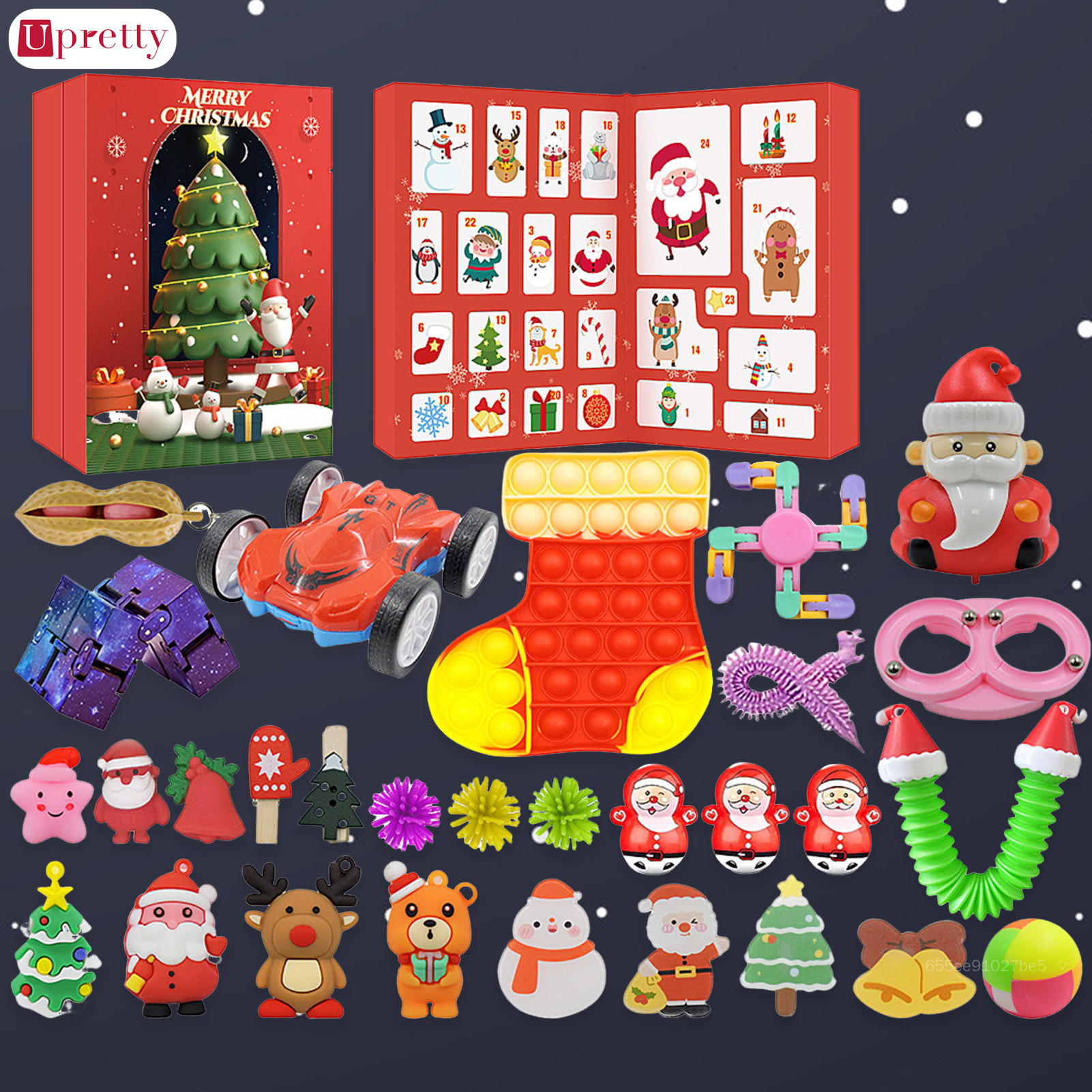 Upretty Christmas Countdown Calendar 24 Days Countdown Cute Ornaments Set for Christmas Tree Fireplace Decoration UT-MY