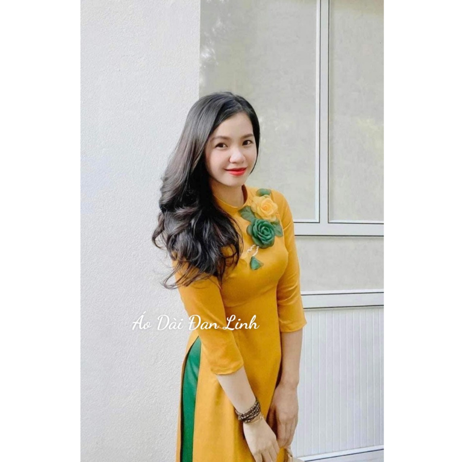 Áo dài màu vàng kết hoa - Áo Dài Đan Linh