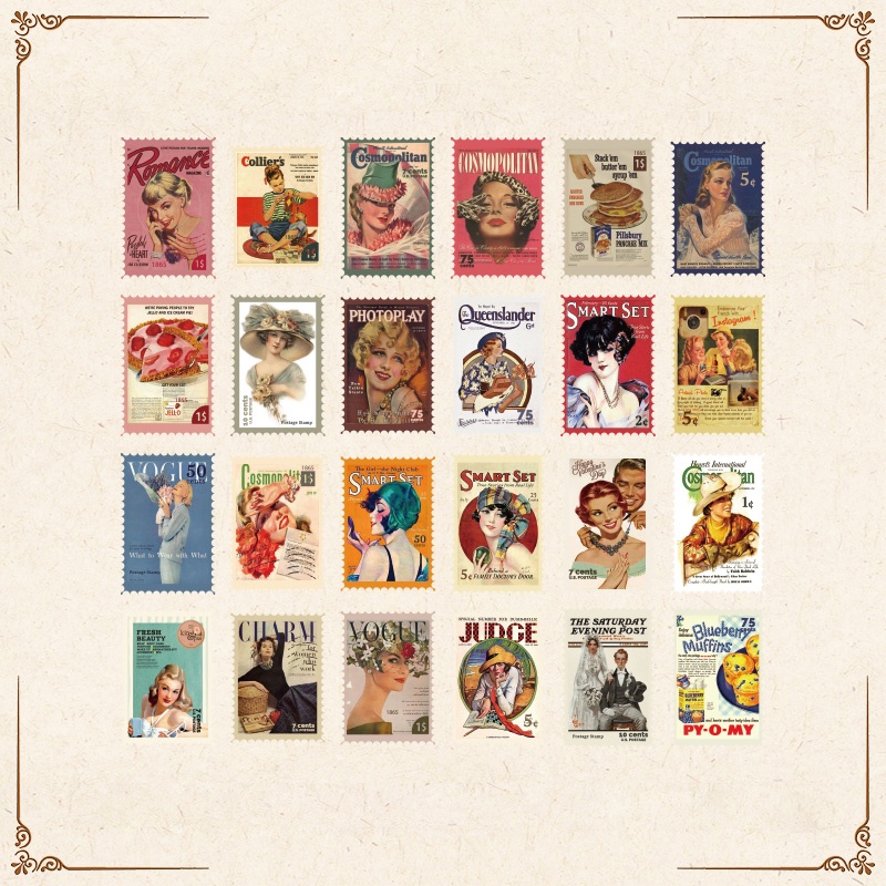 48 Pcs Retro Stamp Style Decals Pack Student Journal Deco DIY Stamp Stickers