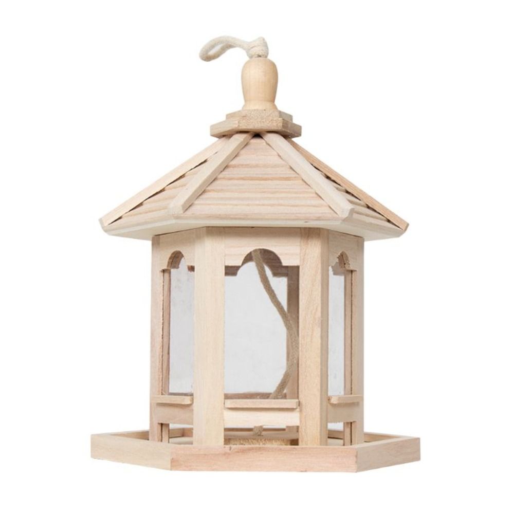 DUBIOUS Bằng gỗ Hộp đựng thức ăn cho chim treo Không thấm nước Hình lục giác Dụng cụ cho chim ăn Bền Chuồng chim Hộp đựng thức ăn cho chim Trang trí sân vườn