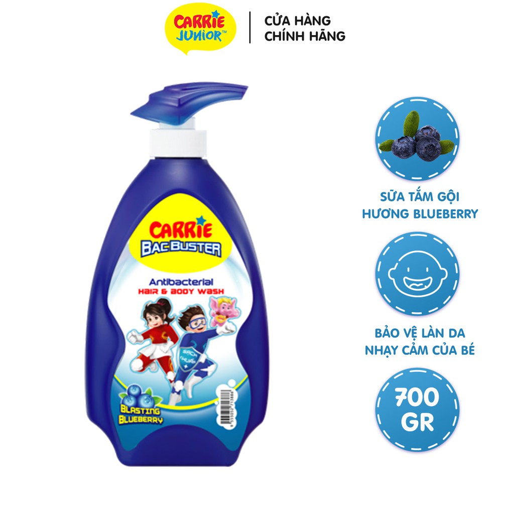 (TẶNG GẤU) Sữa Tắm Gội Sạch Khuẩn Carrie Junior 700g