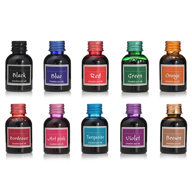 10Pcs 30ml Colorful Fountain Pen Ink Refilling Inks Stationery School Supplies
