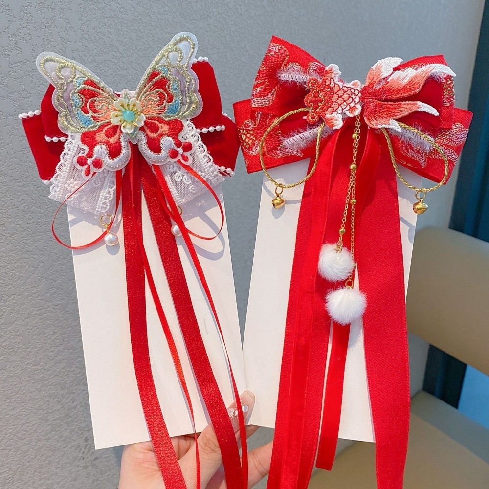 Sweet%20Red%20Bow%20Ribbon%20Hair%20Clip%20Tassel%20Ribbon%20New%20Year%20Hairpin%20Plush%20Pompom%20Hanfu%20Hair%20Ornamen%20Children's%20Headwear%20-%20Image%204
