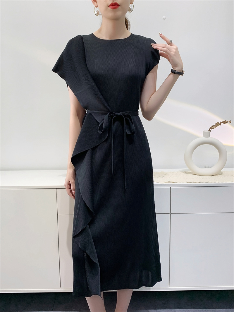 Women's Elegant Slim Fit Slimming Midi Pleated Dress Purple Special-Interest Design #L-722