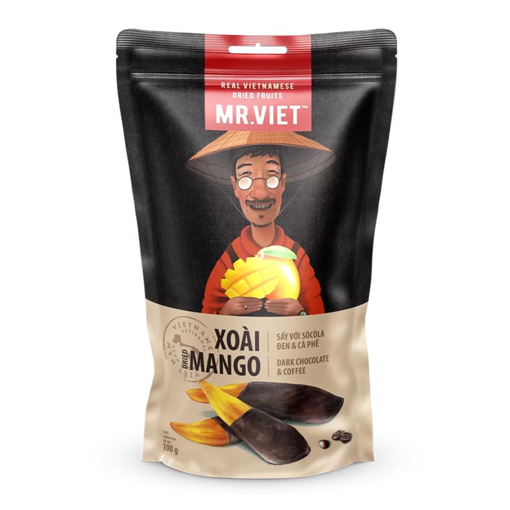 Xoài sấy với socola đen & cà phê, dried mango with dark chocolate & coffee - mr. viet
