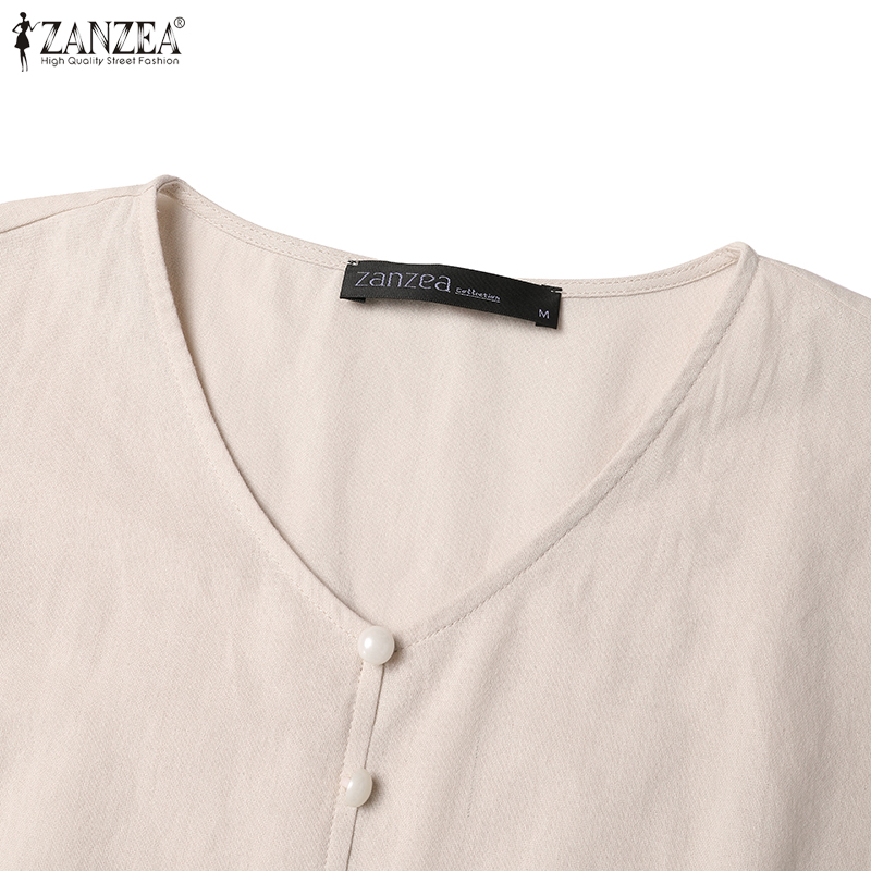ZANZEA%20Women's%20Dresses%20Vintage%20Casual%20Cotton%20Linen%20Short%20Sleeve%20V-Neck%20Belted%20Plain%20Loose%20Midi%20Dress%20-%20Image%207
