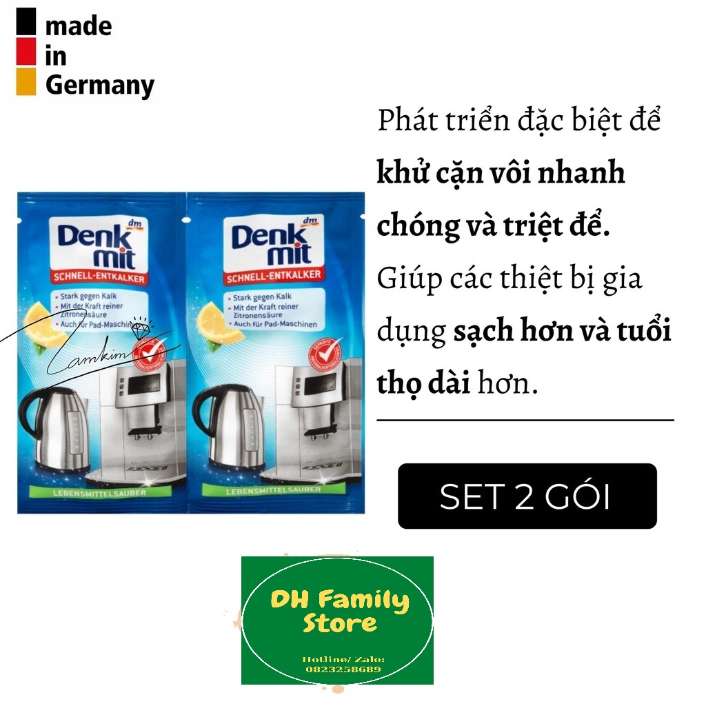 Bột tẩy cặn ấm siêu tốc, máy pha cà phê Denkmit Đức - tẩy cặn canxi bình thủy, bình đun