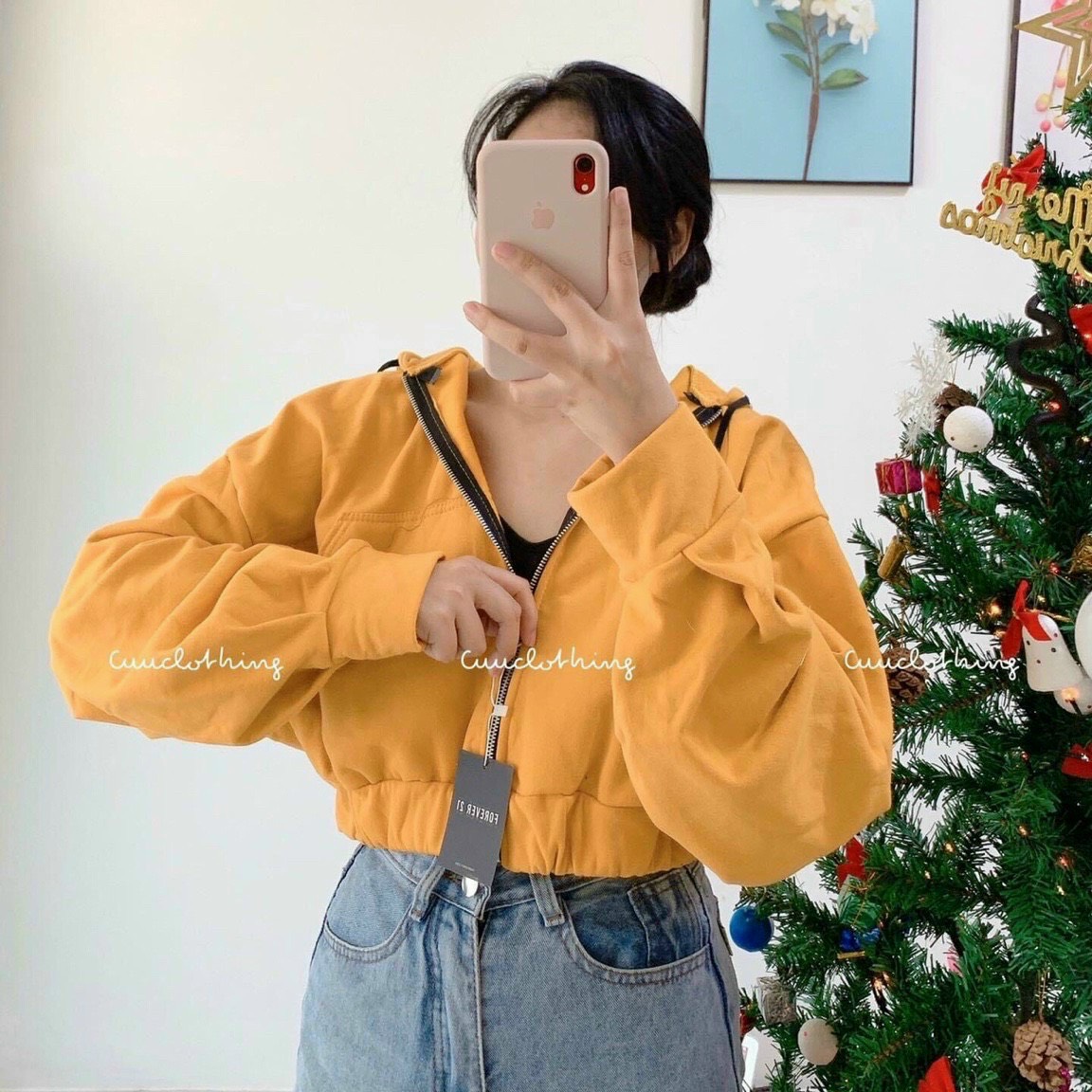 Áo khoác nỉ ngoại fom lửng-tay phồng