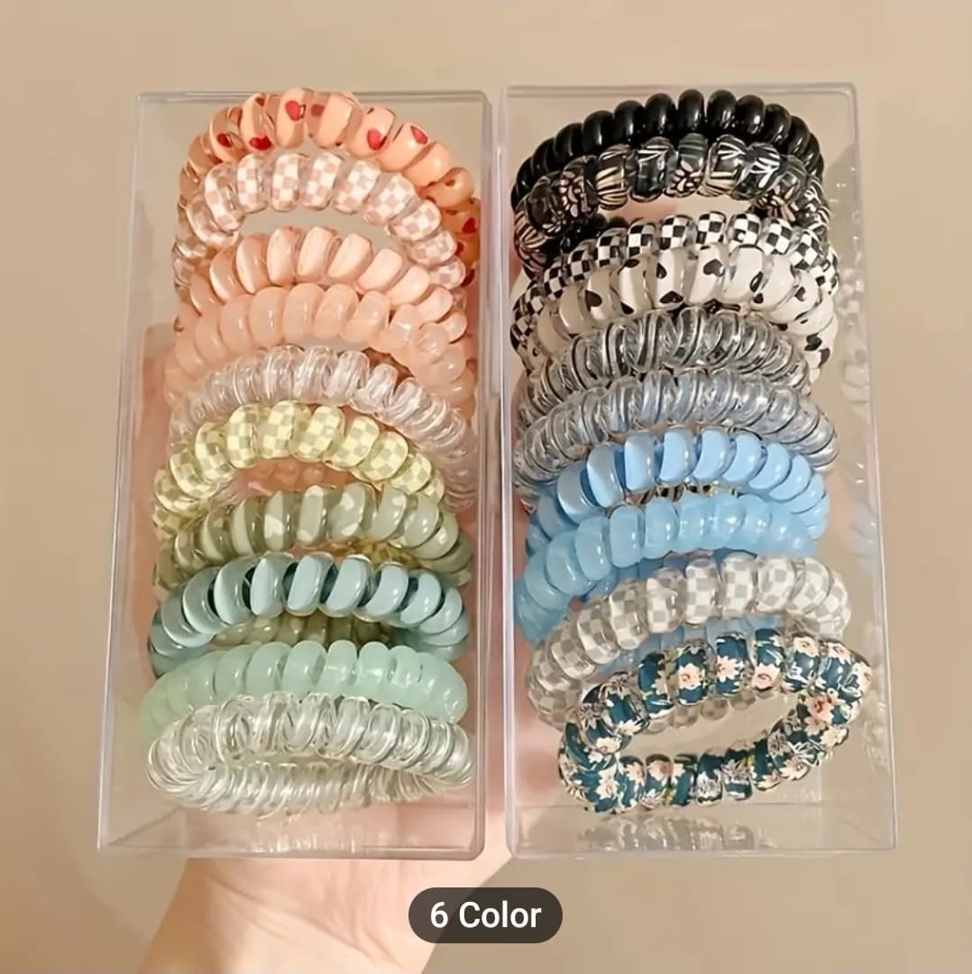 5PCS Colorful Telephone Wire Hair Ring Girls Traceless Springs Elastic ...