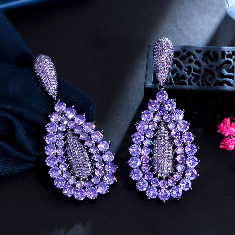SEQUITO SEQUITO Women's Luxury Drop Big Pendant Earrings Full Micro Lay  Chất lượng cao Màu tím CZ Crystal Wedding Bridal Earrings Jewelry Quà tặng  SE567 | Lazada.vn