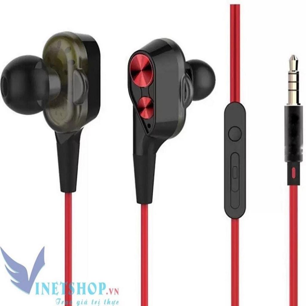 Tai Nghe có dây âm thanh hifi jack 3.5 mic đàm thoại, tai nghe lõi kép nhét tai 4 loa mini, 4 sợi cuốn loa supper bass siêu trầm cực mạnh đa năng đi phượt dùng cho mọi điện thoại giá rẻ 15k