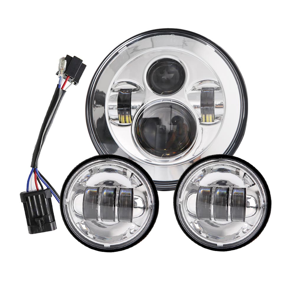 For Harley Motorcycle Light Davidson Electra Glide Softail Fat Boy Touring 7 Inch Motor LED Headlight With 4.5 Inch Fog Lamps