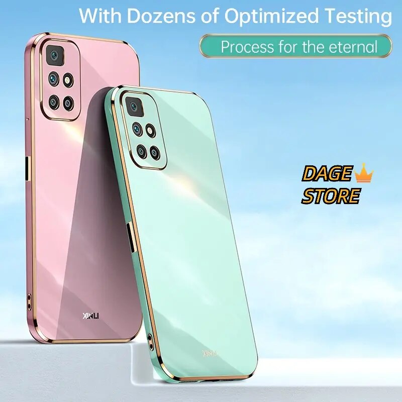 Fashions High Quality Casing for Xiaomi Redmi 10 Solid Color Straight Edge 6D Plating Phone Case Soft Cover.