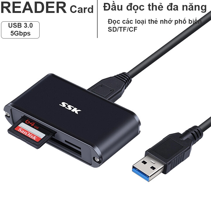 Đầu đọc thẻ nhớ sd micro sd tf cf usb 3.0 - reader card all in one usb 3.0 ssk scrm-630