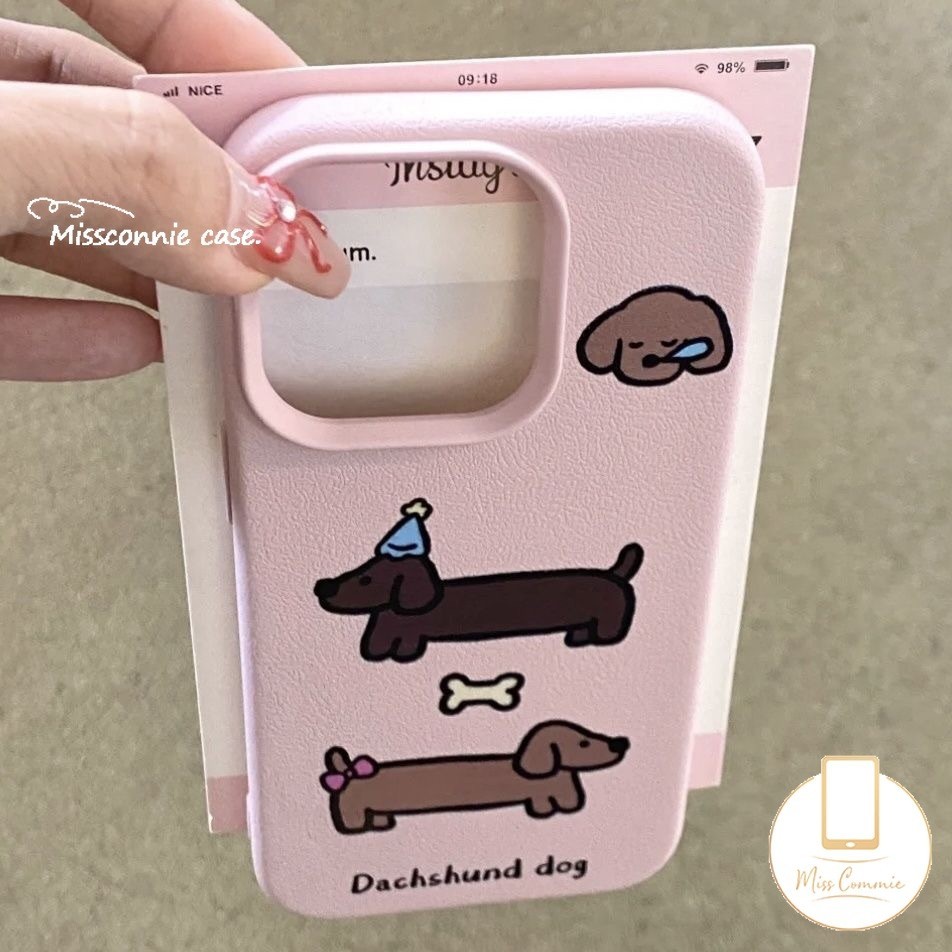 Cartoon Pink Lovely Dachshund Dog Case Compatible for IPhone 13 11 16 15 14 12 Pro Max XR 15 14 16 Plus X XS Max Creative Luxury Soft Case.
