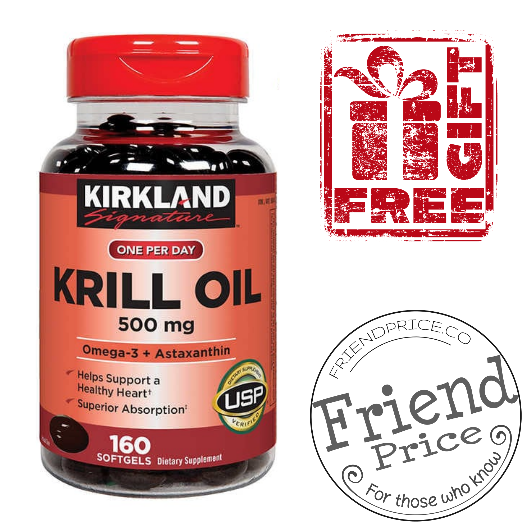Kirkland Signature Krill Oil 500 mg, 160 Softgels (Expires April 2023