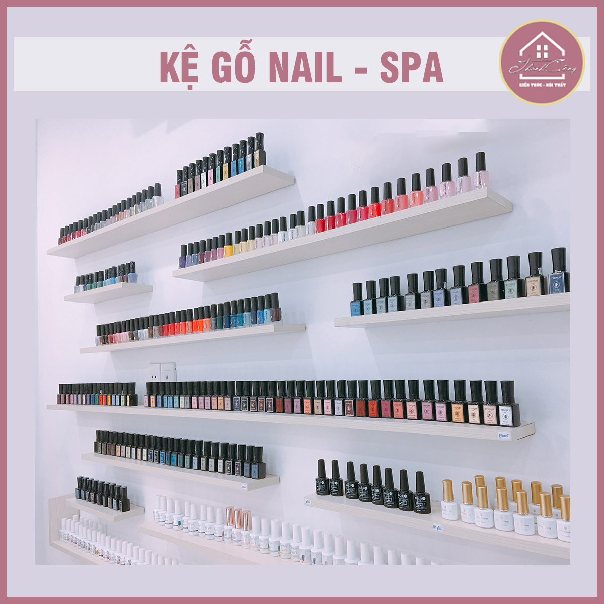 Kệ gắn tường Spa - Tiệm Nail, Kệ gỗ sâu 8cm