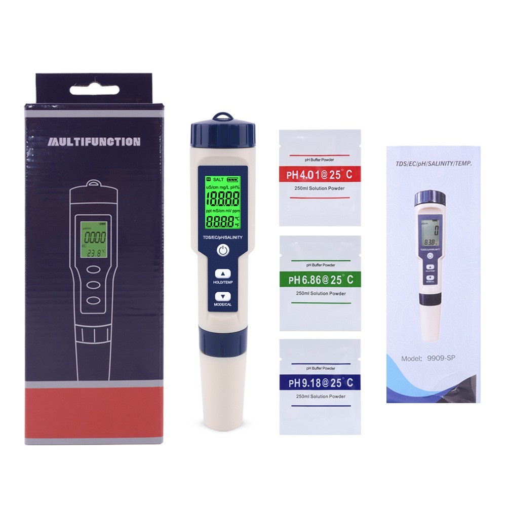 Máy Đo Độ Mặn Và Độ PH 5 Trong 1, Đèn Nền Đo Độ PH/TDS/EC/Độ MặN/Nhiệt Độ