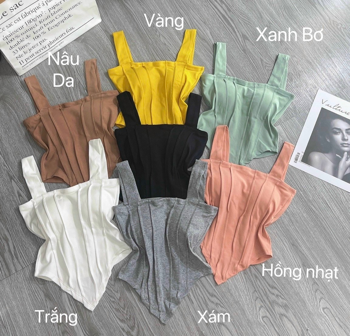 Áo croptop body hai dây bản rộng vạt nhọn đủ màu