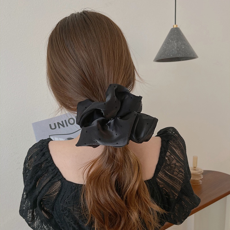 （Mới）Dây Buộc Tóc Vải Voan Satin Phối Ren Co Giãn Thanh Lịch