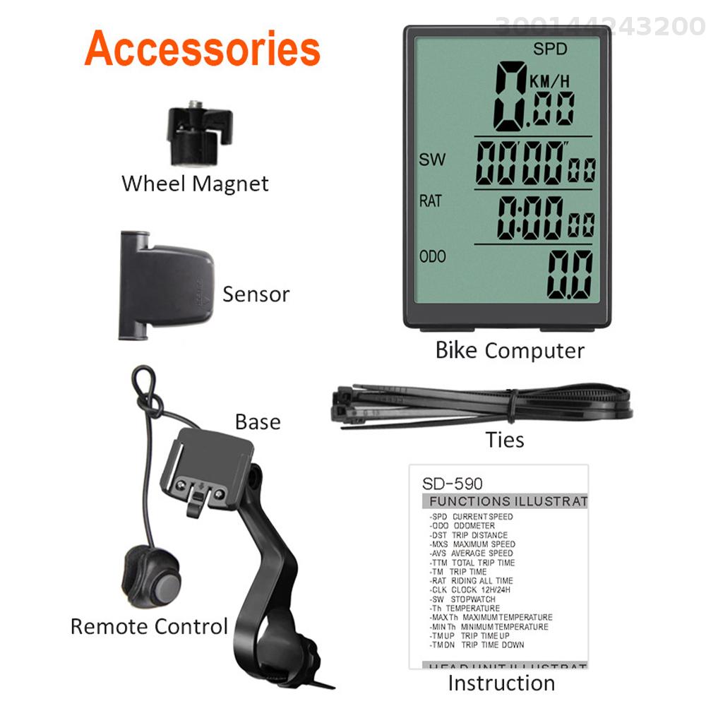 TOMSHOO Sunding đồng hồ xe đạp không dây máy tính Xe đạp không thấm nước Speedometer với đèn nền LCD màu xanh lá cây