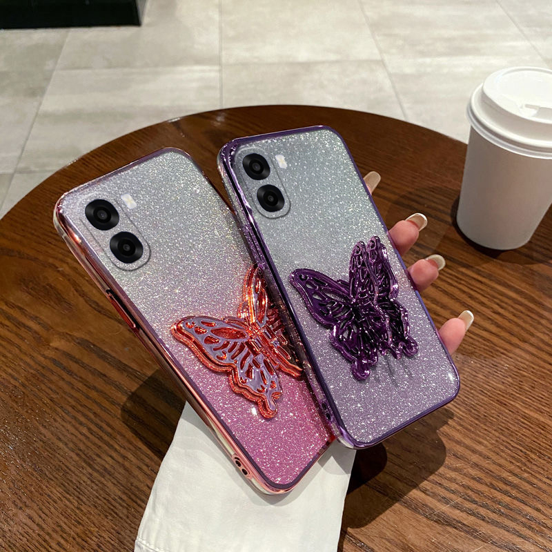 New Phone case OPPO A6T Pro A6X A6 Back cover with Cute Butterfly Stand Luxury Slim Gradient Clear Plating Glitter Girls For OPPO A6 A6T Pro case.