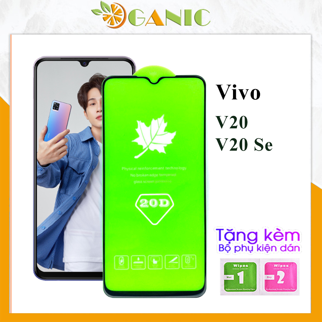 Kính cương lực Vivo V23E Y55 Y75 V21 V21E V20 V20SE full màn hình và trong suốt tặng kèm khăn lau màn hình