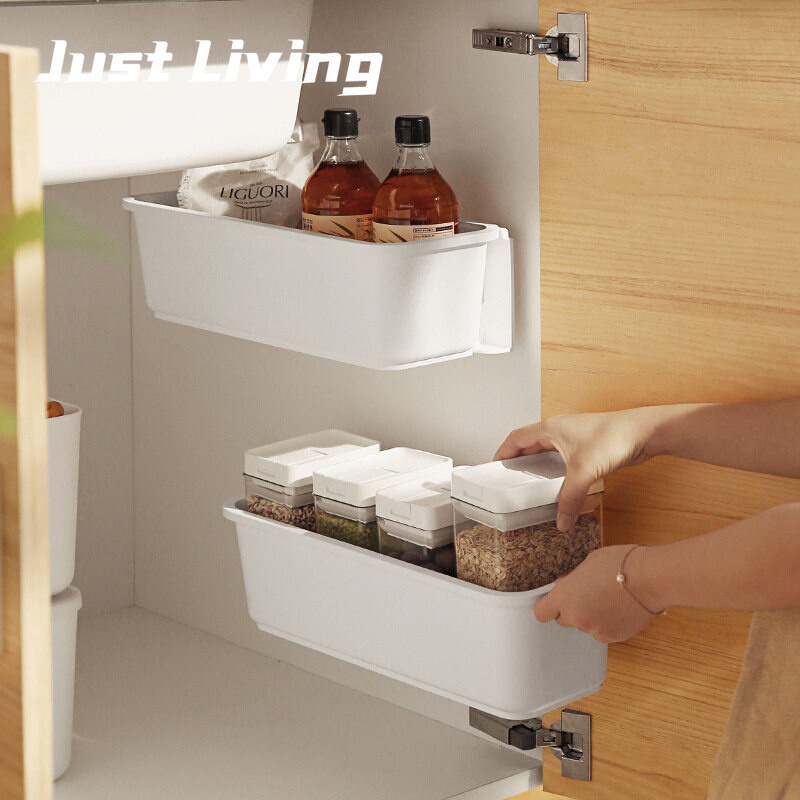 JustLiving Hộp Đựng Bồn Rửa Nhà Bếp Giá Đựng Dưới Bồn Rửa Loại Ngăn Kéo Gắn Tường Giá Sắp Xếp Nhà Bếp Giá Đựng Đồ Kéo Đẩy Bằng Nhựa Cho Phòng Tắm 、 Nhà Bếp