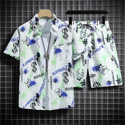 HAIBINZOULU Men's Cartoon Floral Shirt Tops: Half-Sleeved Hawaiian Style for Beach and Beyond