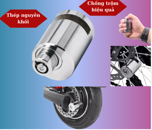 Khoá chống trộm cho xe máy khoá mini nhỏ gọn gắn phanh đĩa bánh xe máy xe đạp an toàn chống trộm