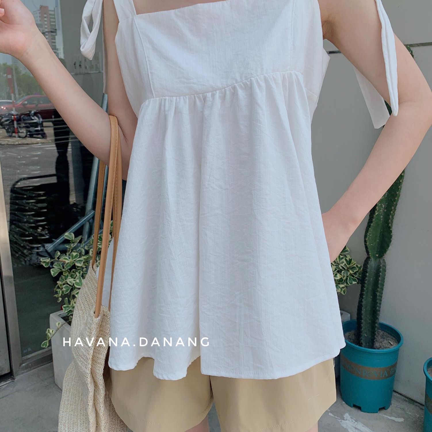Set áo babydoll cột dây kèm quần short freesize