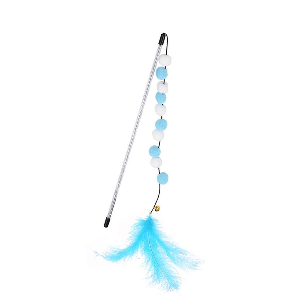 Hittime Funny Feather Cat Plush Teaser Wand with Bell Pet Interactive Feather Toys Cat Stick Toy for Kitten Catching Toy Playing Teaser Cat Supplies