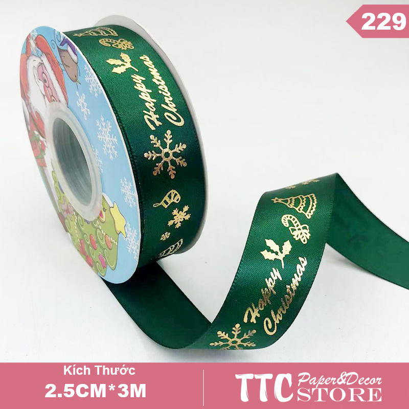 Dây ruy băng lụa trang trí giáng sinh 2,5cm | thắt nơ noel | trang trí gói quà | decor | phụ kiện giáng sinh
