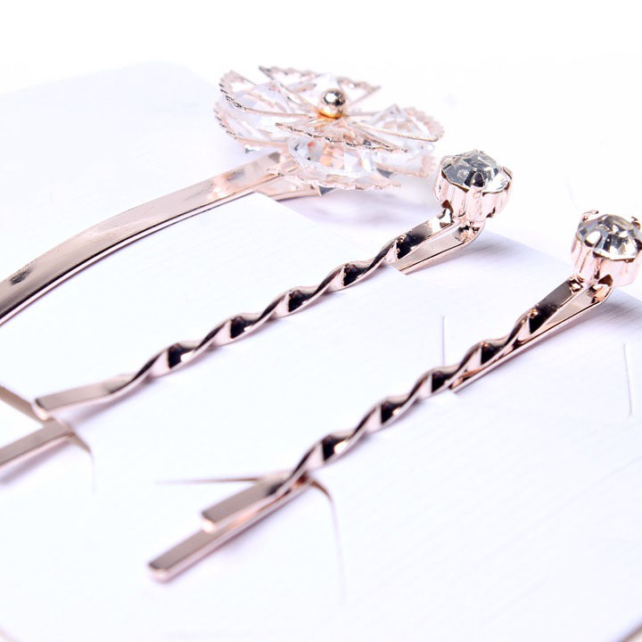 Vỉ 3 kẹp tóc nữ đính đá nhiều mẫu lấp lánh
