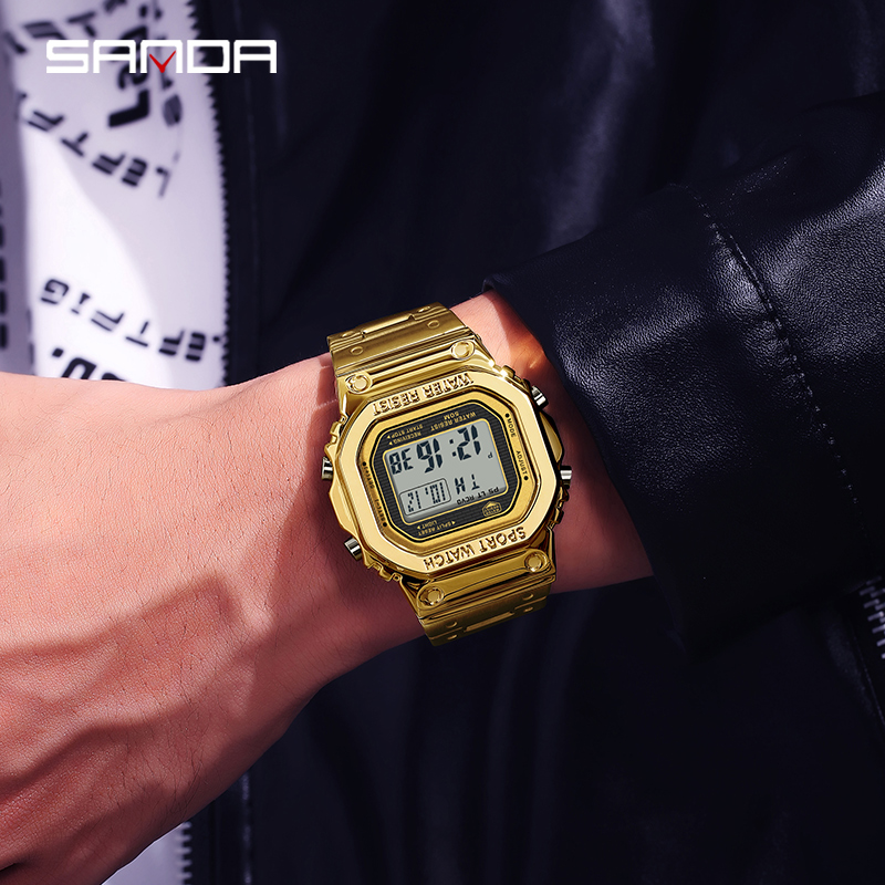 SANDA New All Metal Watch Trend Design Sports Multifunctional Waterproof Night Light Men's Watch SD2162-3. 