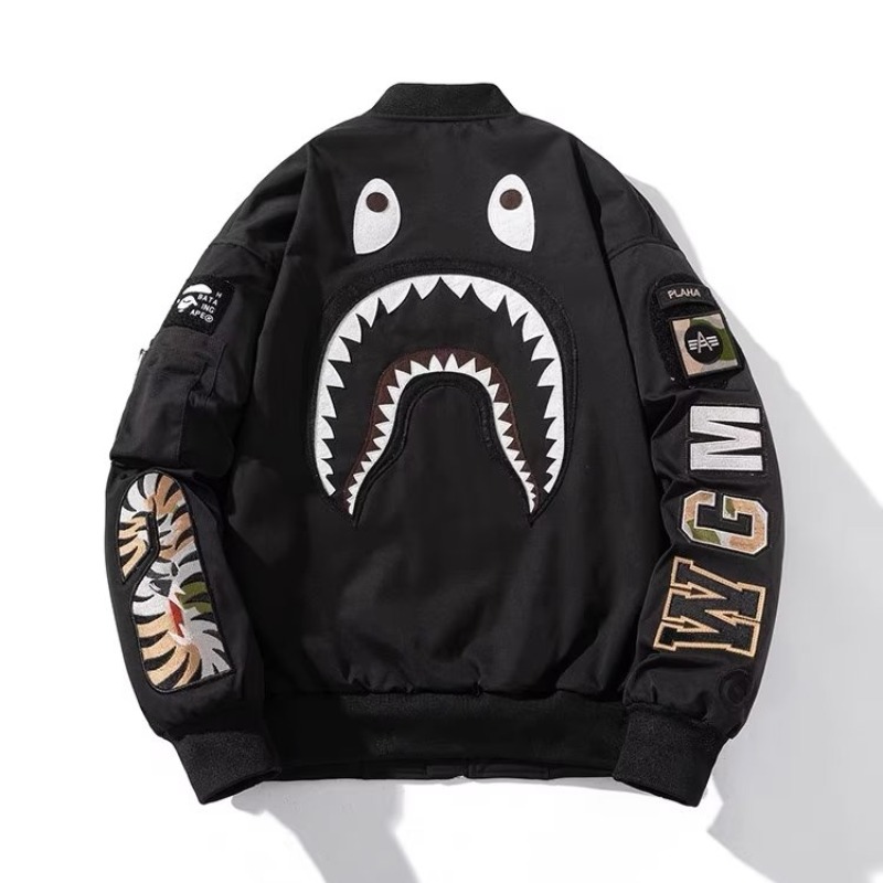 Lansboter Men's stand collar loose printed jacket Couple's hooded baseball jacket with pockets