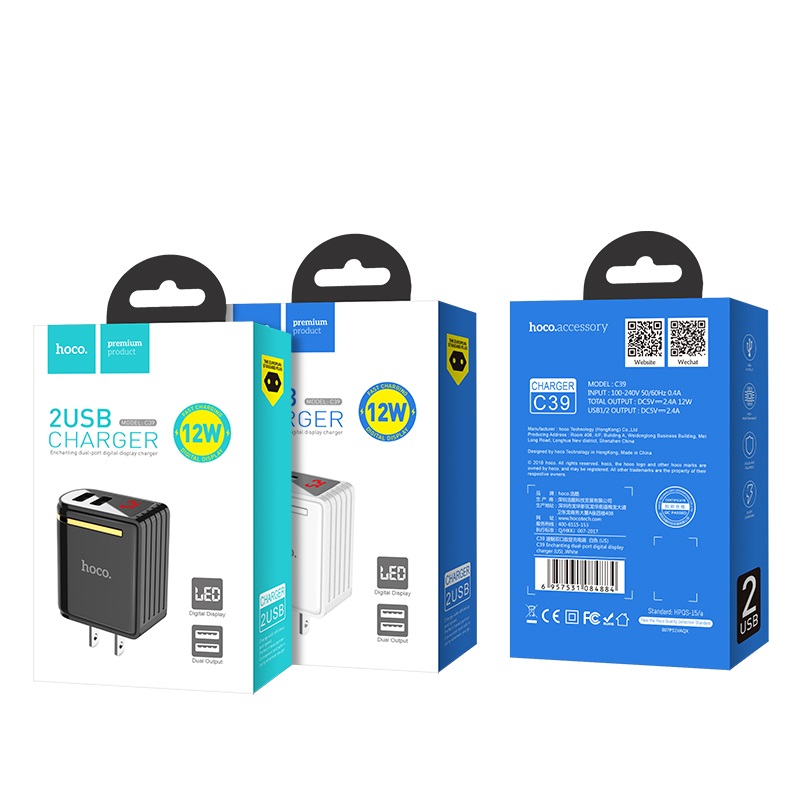 Cóc Sạc Nhanh 2 Cổng Usb 12W 2.4A Hoco C39