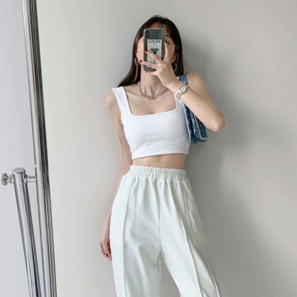 Áo 2 dây bản to nữ cổ vuông CROPGIRL Áo croptop hai dây ôm body may 2 lớp vải cotton dày dặn co giản tốt 2D5