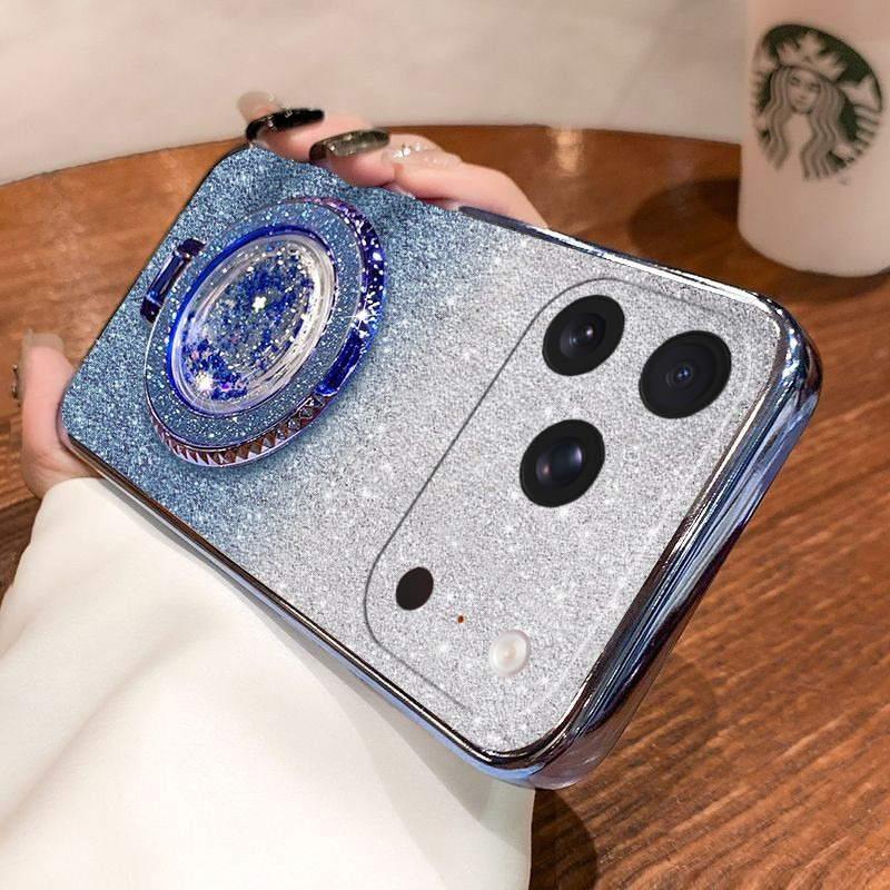 Phone cover iphone 17Pro Back case with Liquid Glitter Quicksand hourglass Stand Holder Luxury Shiny Gradient Plating Girls Slim For iphone 17 Pro Max Phone cases.