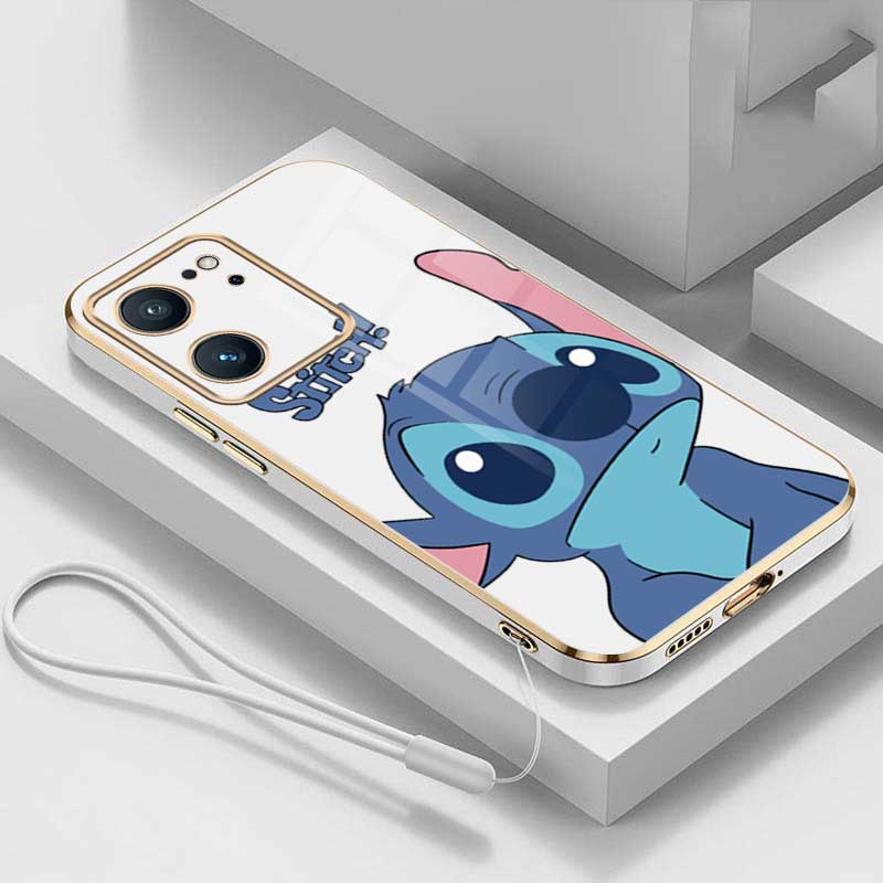 Xiaomi POCO C65 C40 poco X5 Pro 5G Lovely Monster Stitch Rubber Phone Cover  Glossy Plating Case Shockproof Casing with Strap