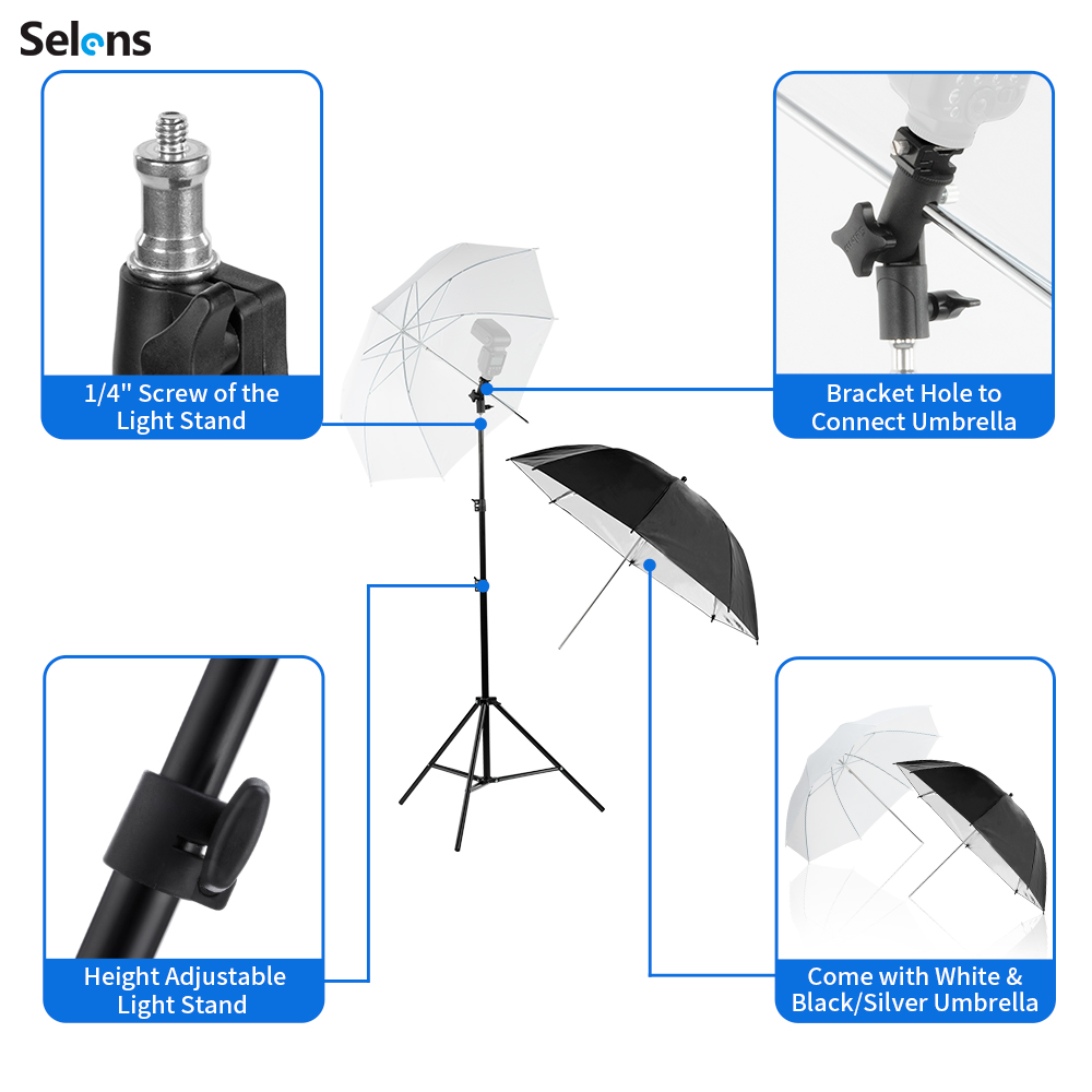 Selens 80in Photography Reflective Umbrella Light Stand Flash Bracket Mount Kit