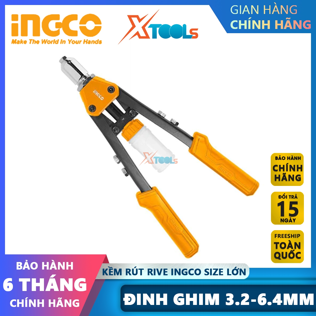 Ingco hr131 rivet punch plier | 13 inch, stainless steel: 3.2mm, 4.0mm, 4.8mm, 6.0mm, aluminum & steel: 3.2mm, 4.0mm, 4.8mm, 6.0mm, 6.4mm