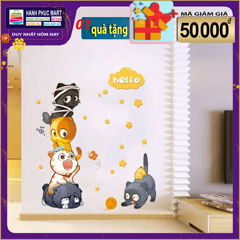 Decal trang dán tường Chó Mèo Nghộ Nghĩnh XH9314
