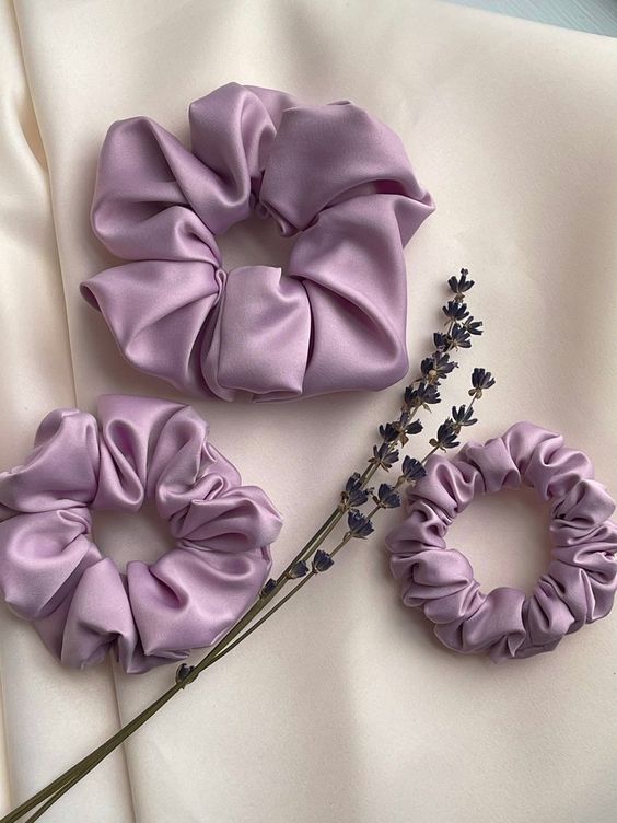 Dây cột tóc vải scrunchies lụa cao cấp màu tím - violet, nhiều size