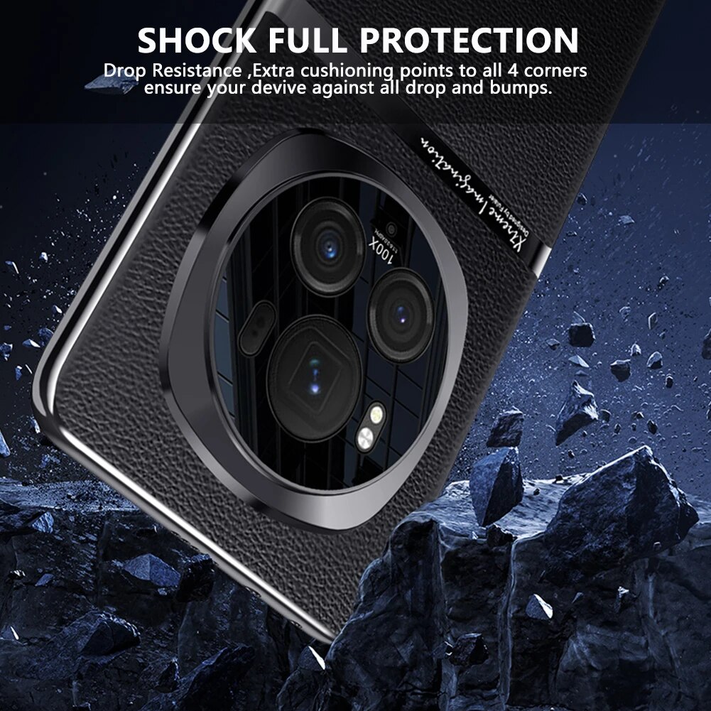 Da nguyên bản trường hợp đối với Honor ma thuật 6 Pro vỏ lưng chống sốc mạ Bumper cho Huawei magic6 Pro Ốp điện thoại di động PC cứng