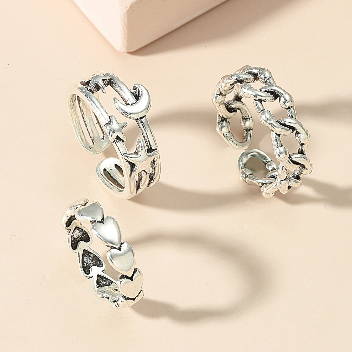 MIAOYA Fashion Jewelry Shop Retro Style 3-piece Ring Female Hip-hop Style Couple Rings Roman Numeral Pattern