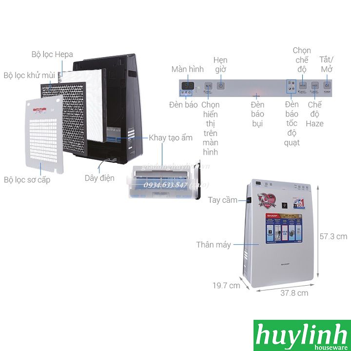 [HCM][Trả góp 0%]Máy lọc không khí tạo ẩm Sharp KC-F30EV-W - [15 - 20m2]