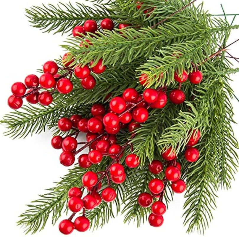 1/10 Pieces Artificial Pine Branches Christmas Holly Berries Artificial Red Berry Stems for Christmas Wreath Decorations Xmas Tree Decoration